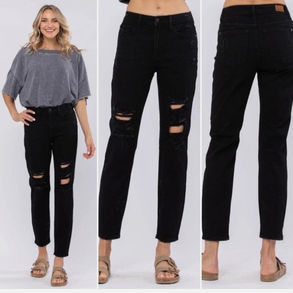 Judy Blue Boyfriend Fit Black Distressed Jeans Size 9/29 Style JB82161BK Stretch